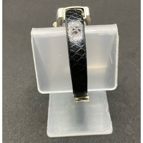 GENEVA *new battery* Silver Tone Cuff Watch Black Womens, Quartz, Leather - Picture 6 of 8